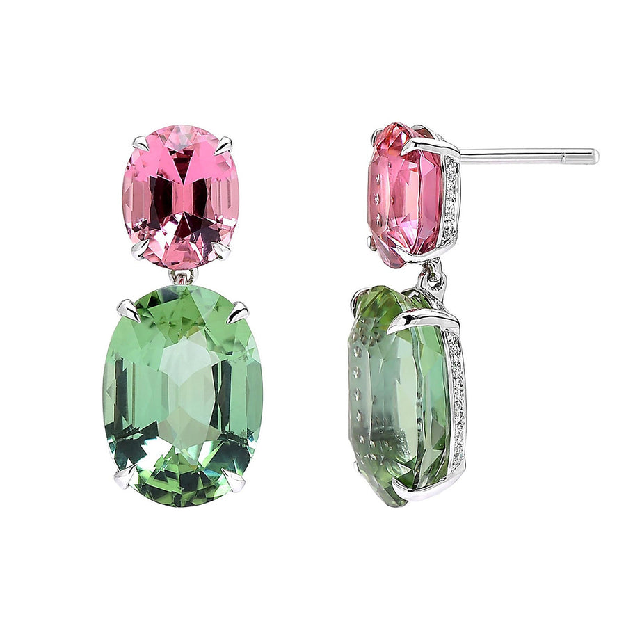 Pink and Mint Tourmaline Drop Earrings with Diamonds