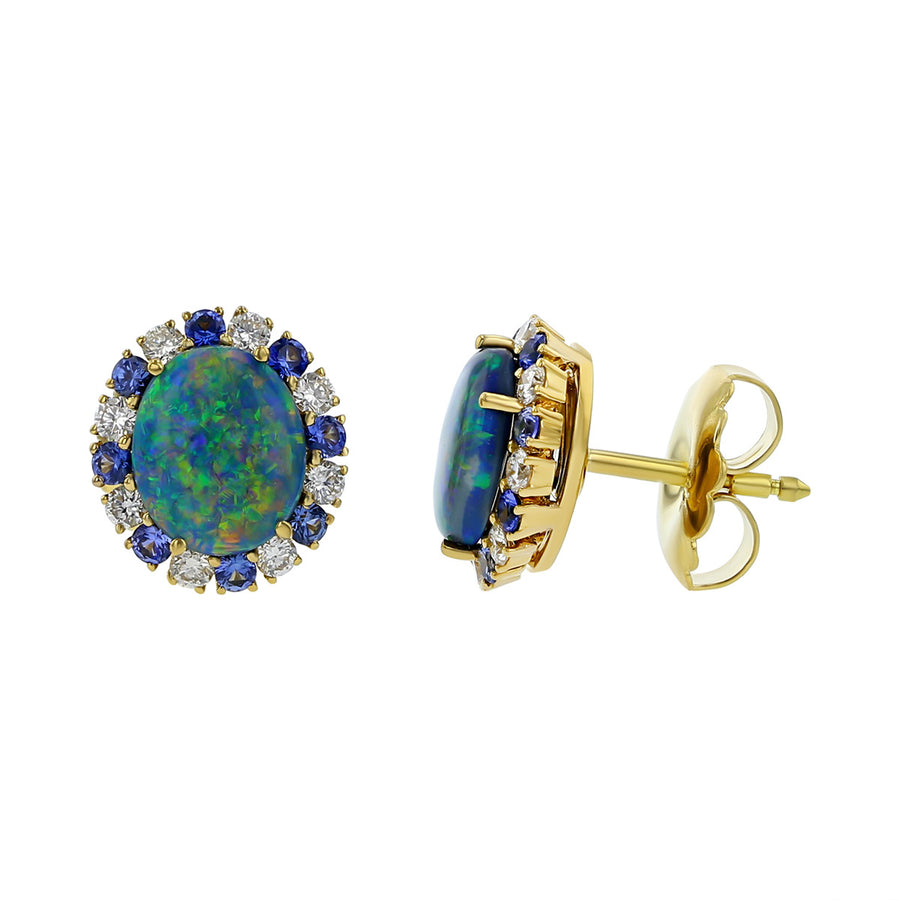 Black Opal, Sapphire and Diamond Stud Earrings