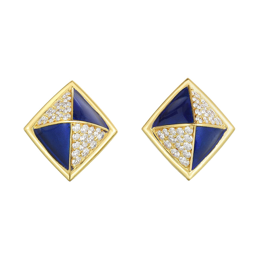 Diamond and Ceramic Blue Enamel Stud Earrings
