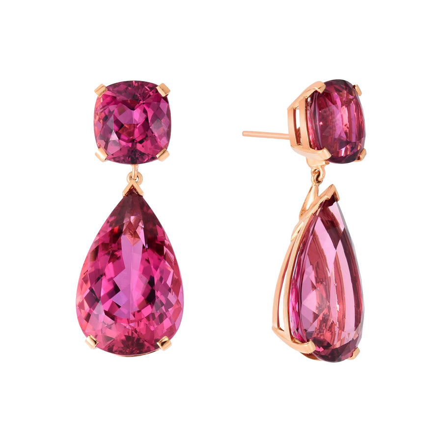Pink Tourmaline Drop Earrings in 18K Gold