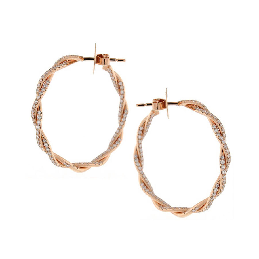 18k Rose Gold and Diamond Twist Hoop Earrings