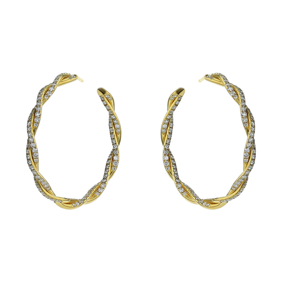 18k Yellow Gold and Diamond Twist Hoop Earrings