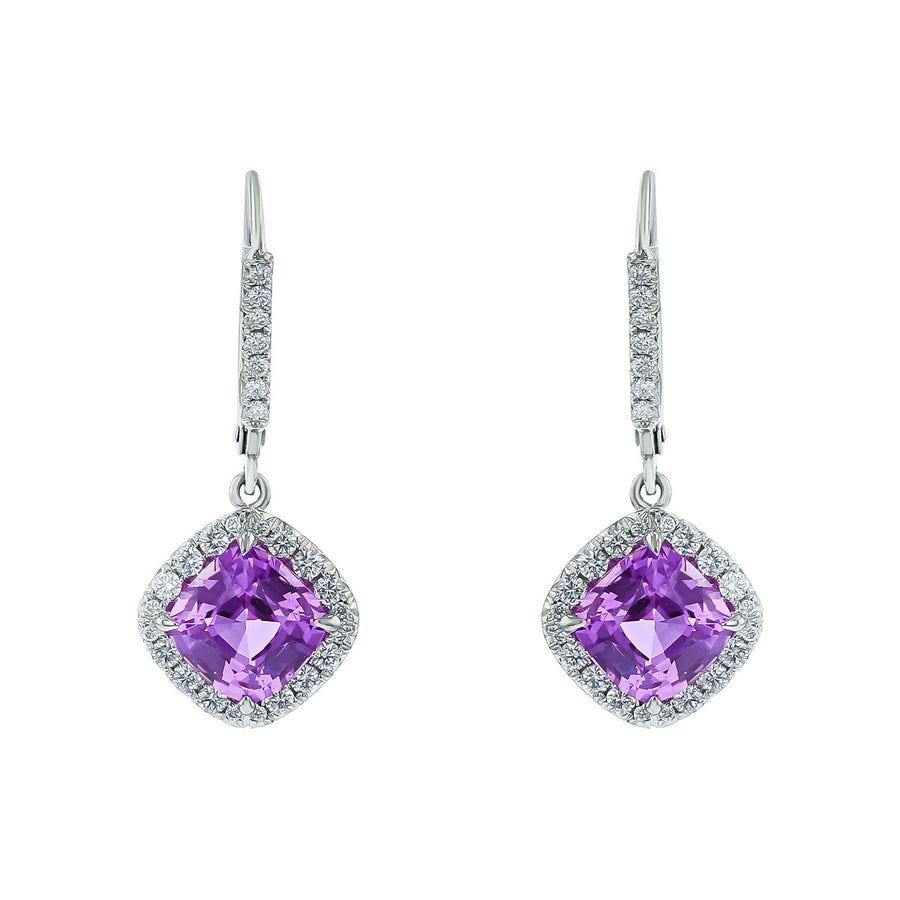 Platinum Purple Sapphire and Diamond Drop Earrings