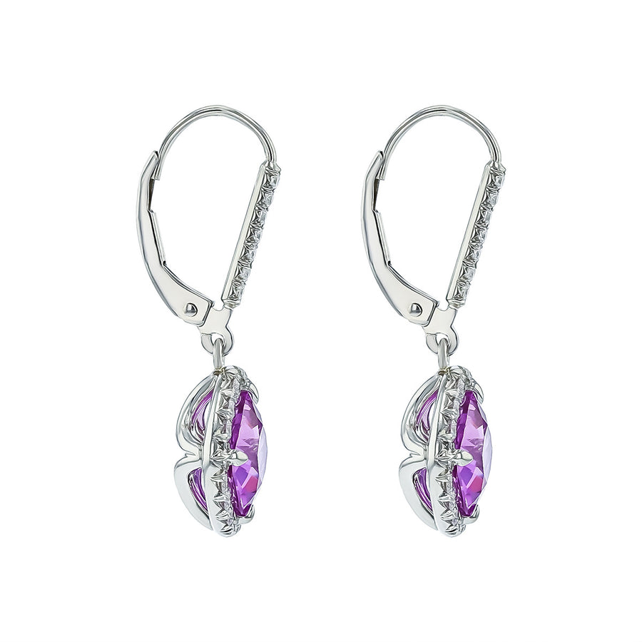 Platinum Purple Sapphire and Diamond Drop Earrings