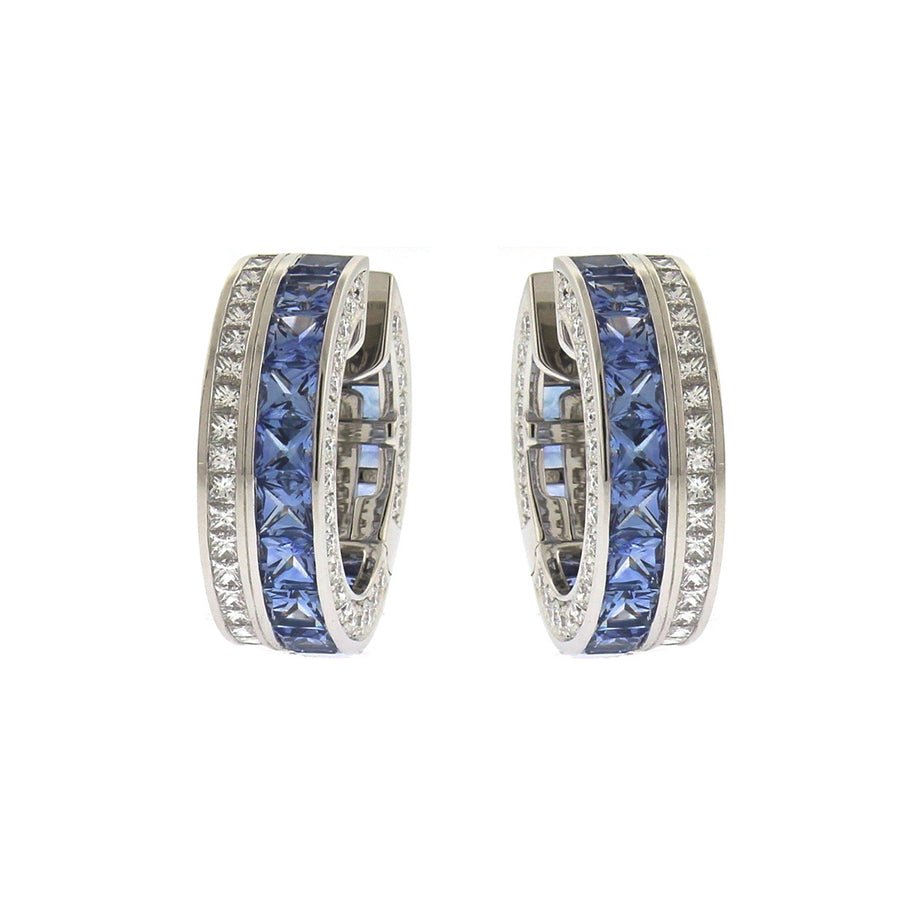 French Cut Sapphire and Diamond Masterpiece Clutch Earrings