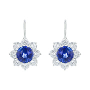 Sri Lankan Sapphire and Diamond Halo Drop Earrings