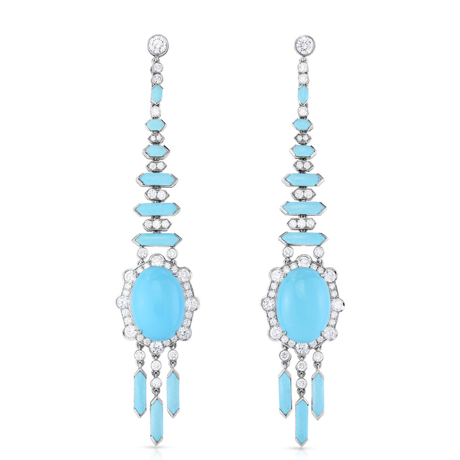 Platinum Turquoise and Diamond Drop Earrings
