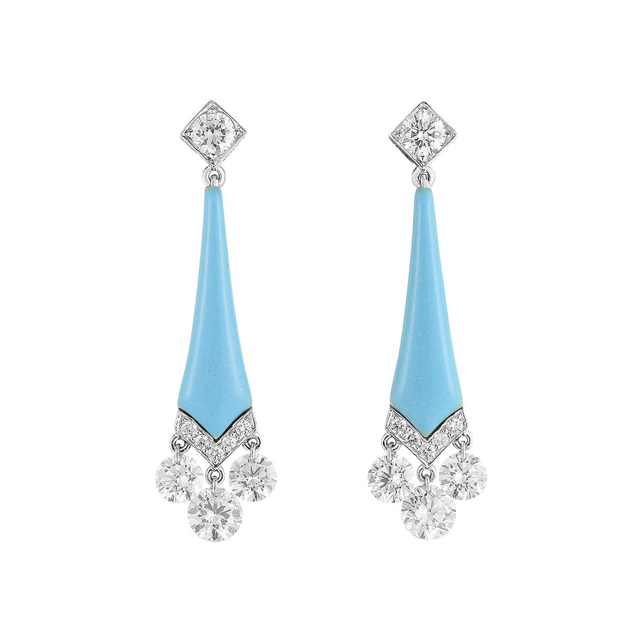 Blue Enamel and Diamond Drop Earrings