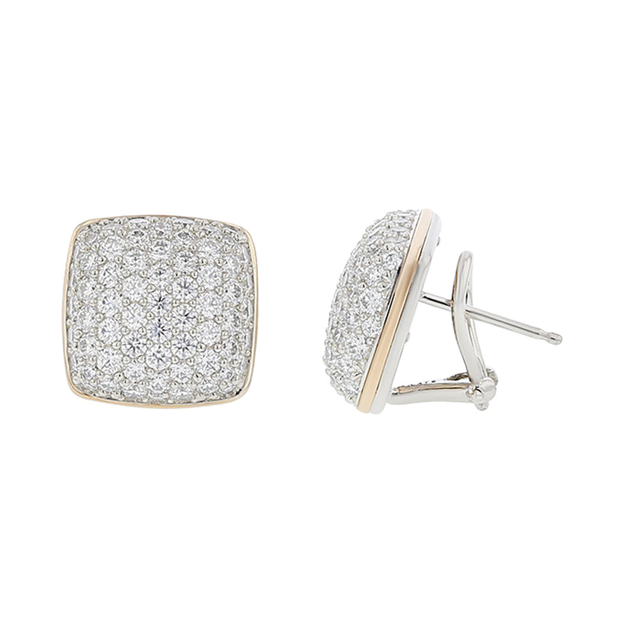 Cushion Shaped Diamond Stud Earrings in Platinum and 18K Gold