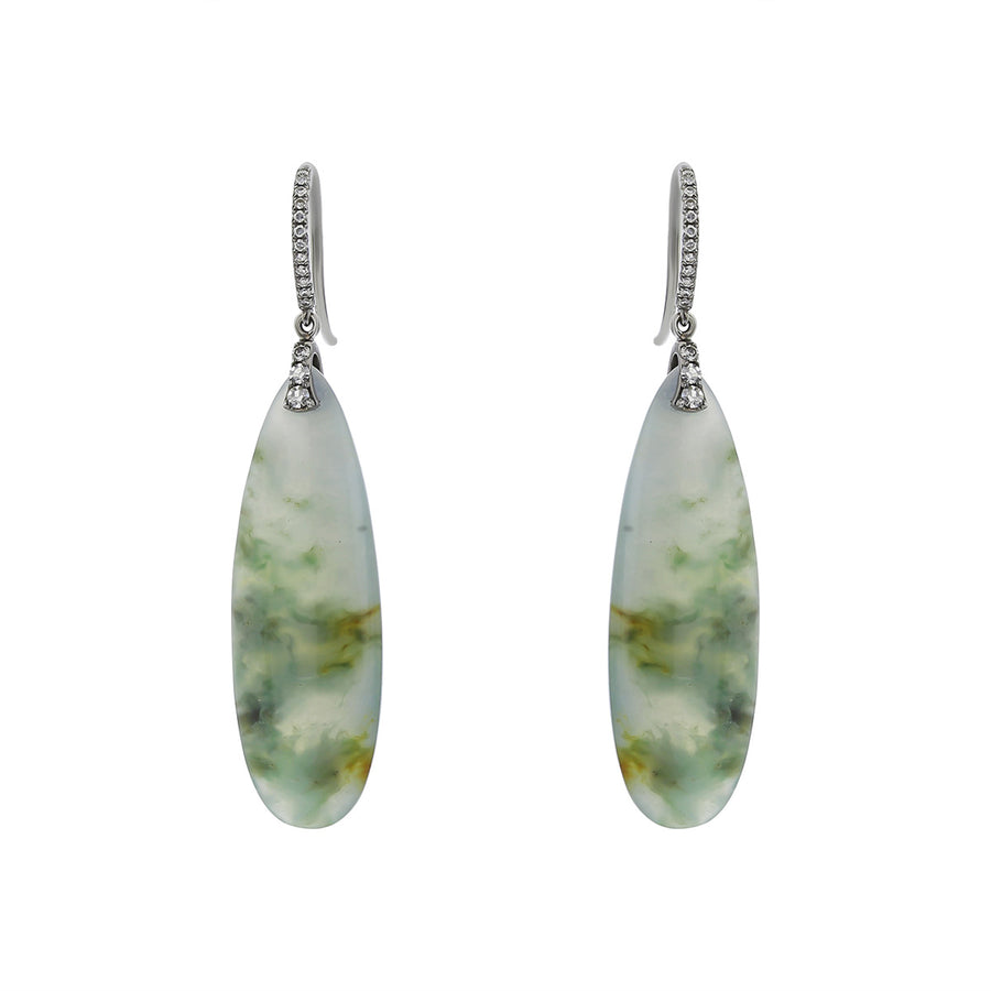 Dendritic Jade and Diamond Drop Earrings