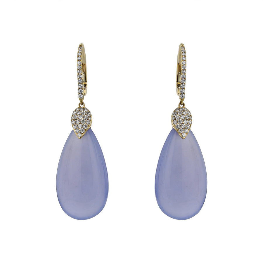Blue Chalcedony and Diamond Drop Earrings