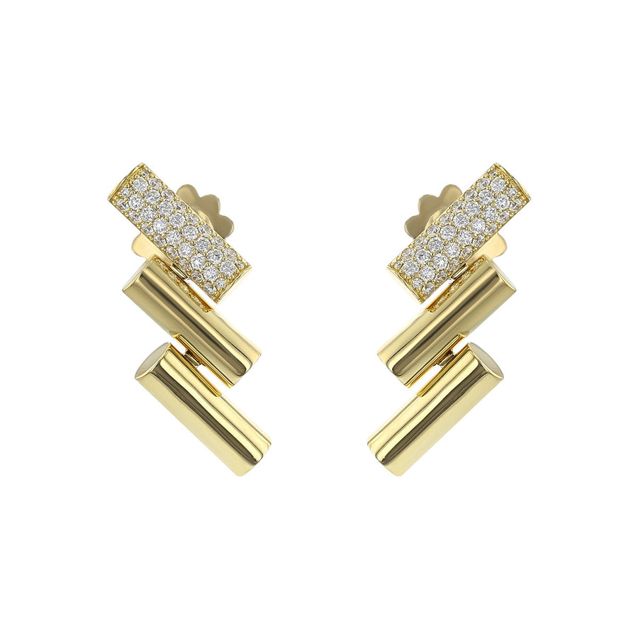 18K Domino Yellow Gold and Diamond Accent Earrings
