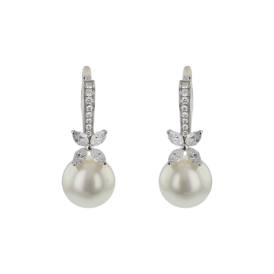 White South Sea Pearl and Diamond Drop Earrings