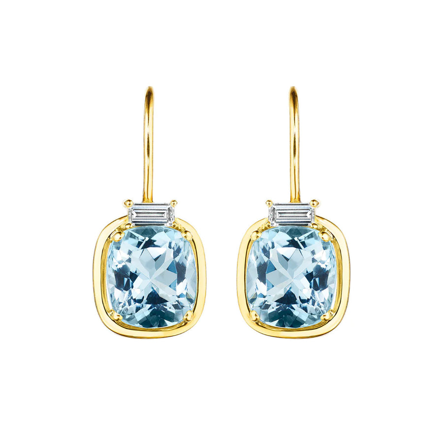 Diamond Baguette and Aquamarine Drop Earrings