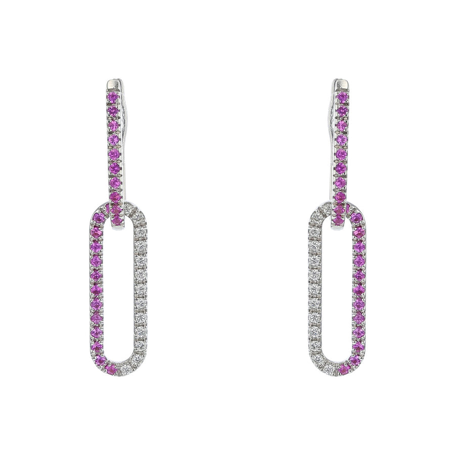 Pink Sapphire and Diamond Oval Link Drop Earrings