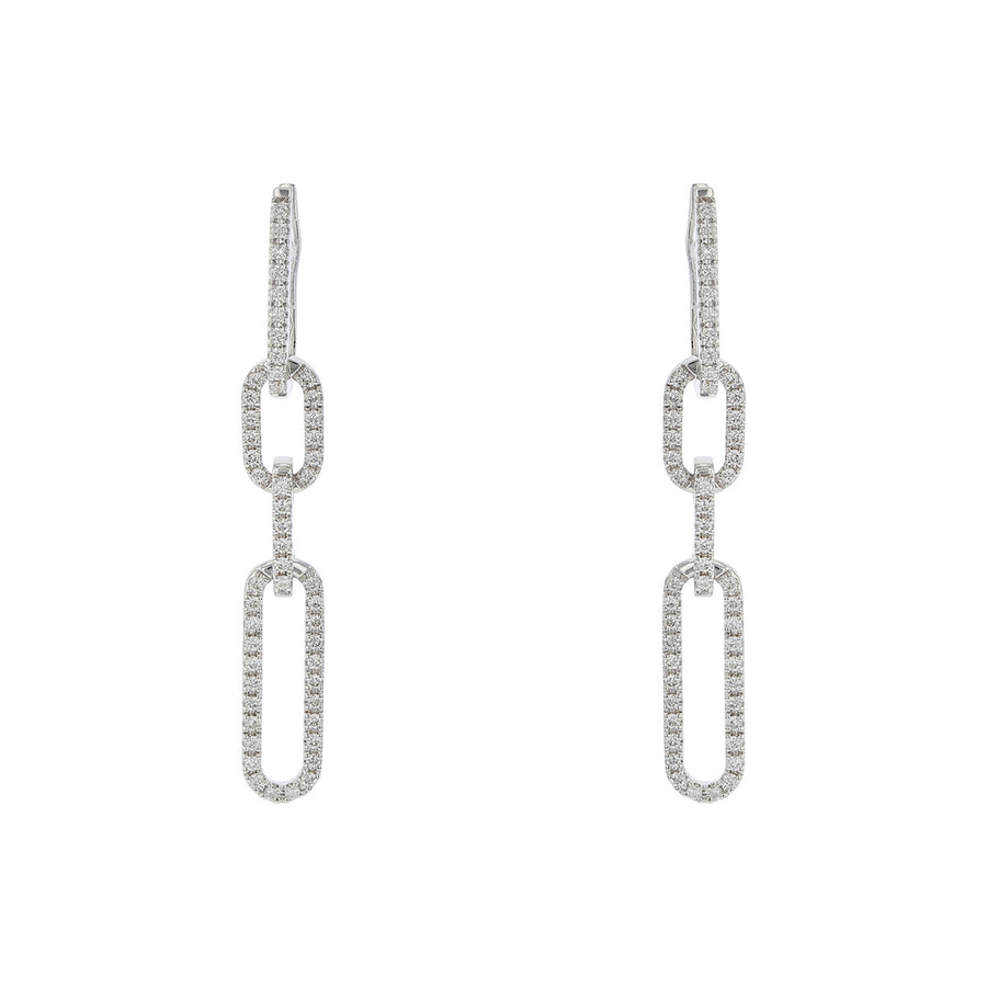 18K White Gold Diamond Oval Link Drop Earrings