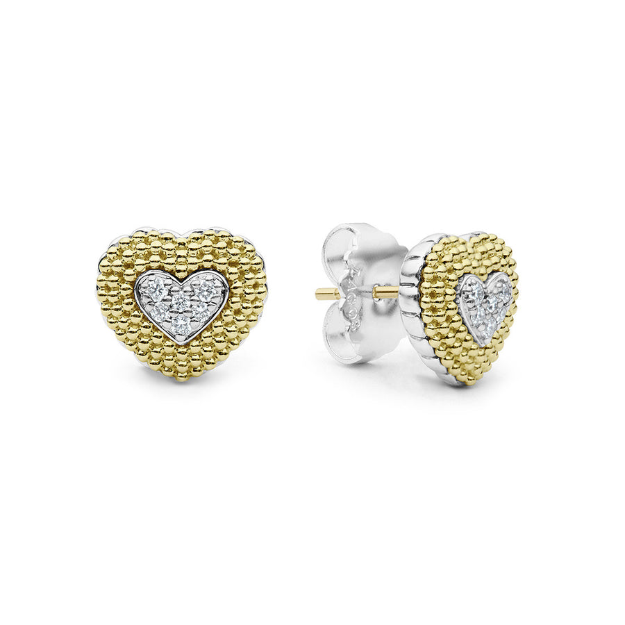 Caviar Lux Heart Stud Earrings with Diamonds