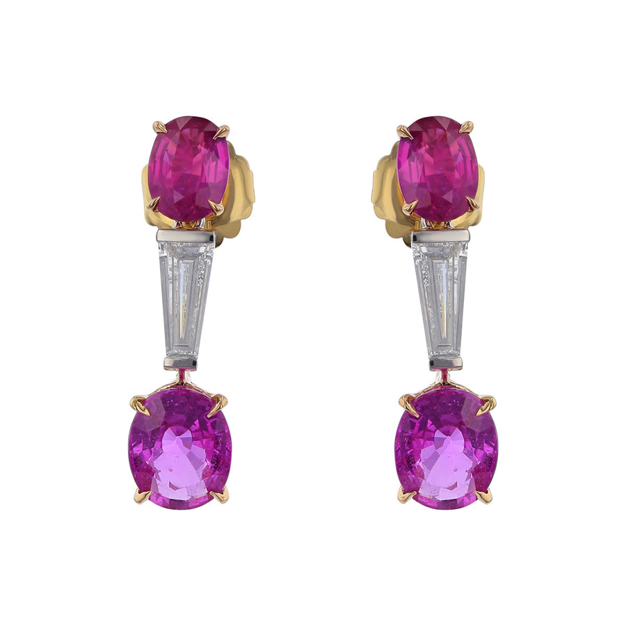 Oval Pink Sapphire and Diamond Drop Earrings