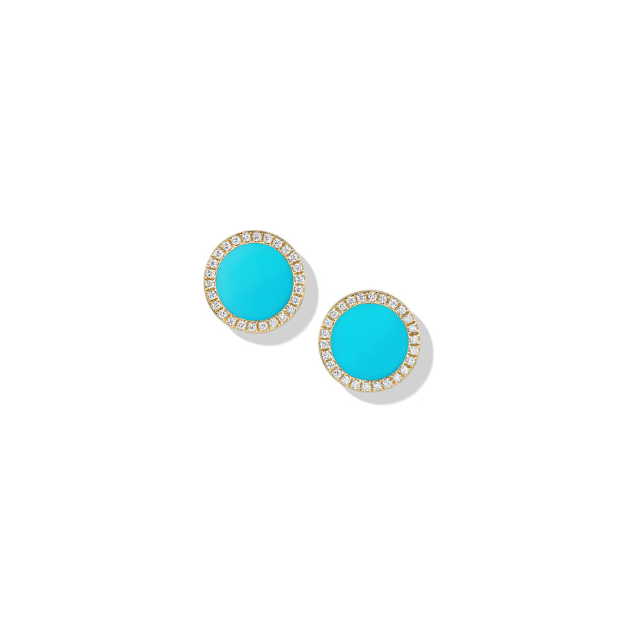 Petite DY Elements Stud Earrings in 18K Yellow Gold with Turquoise and Pave Diamonds