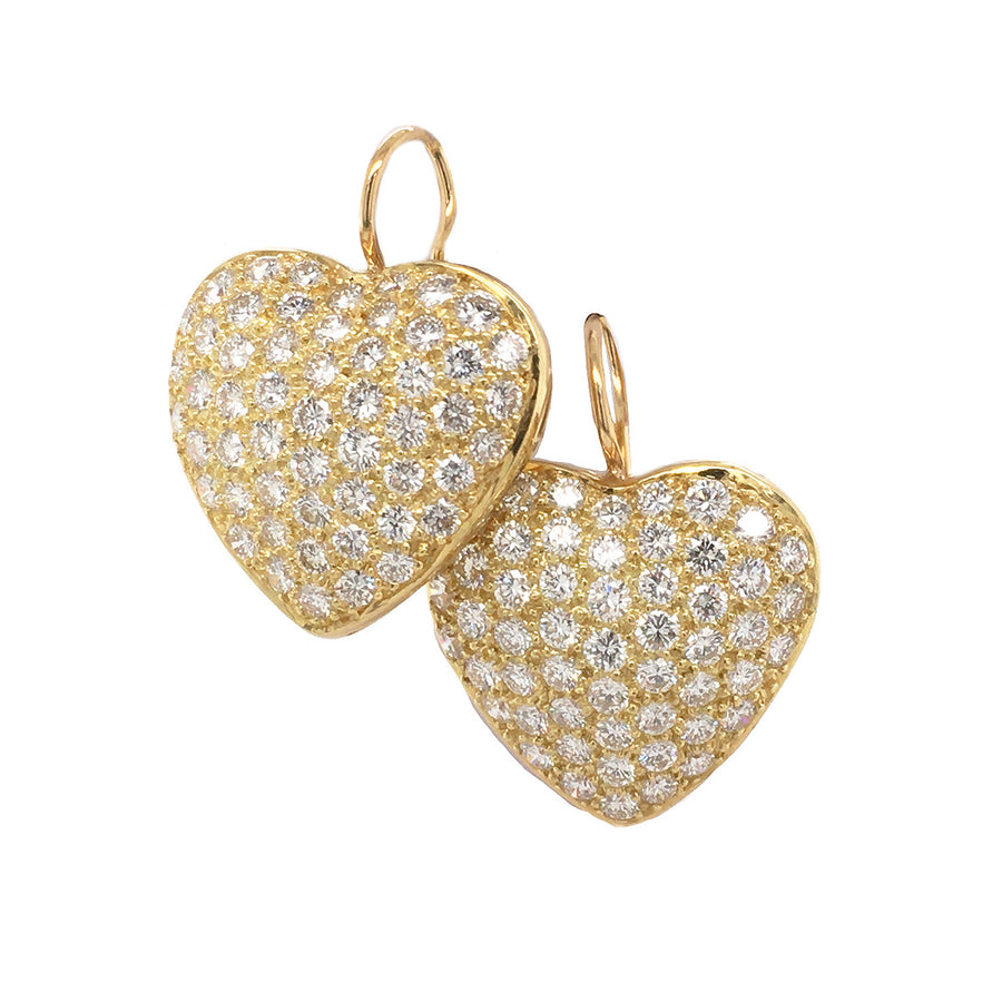 18K Gold Diamond Large Heart Leverback Earrings