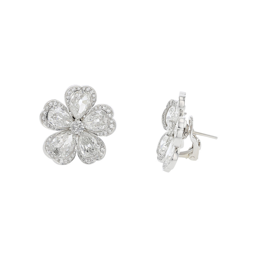 Platinum Pear Shape Diamond Halo Flower Earrings