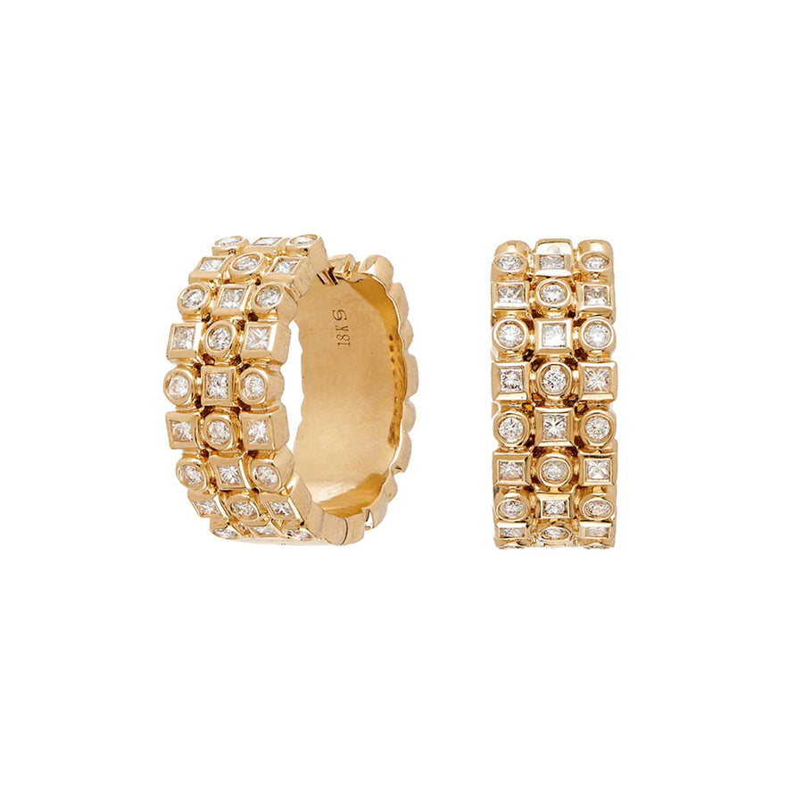 Kate Three Row Diamond Yellow Gold Huggies