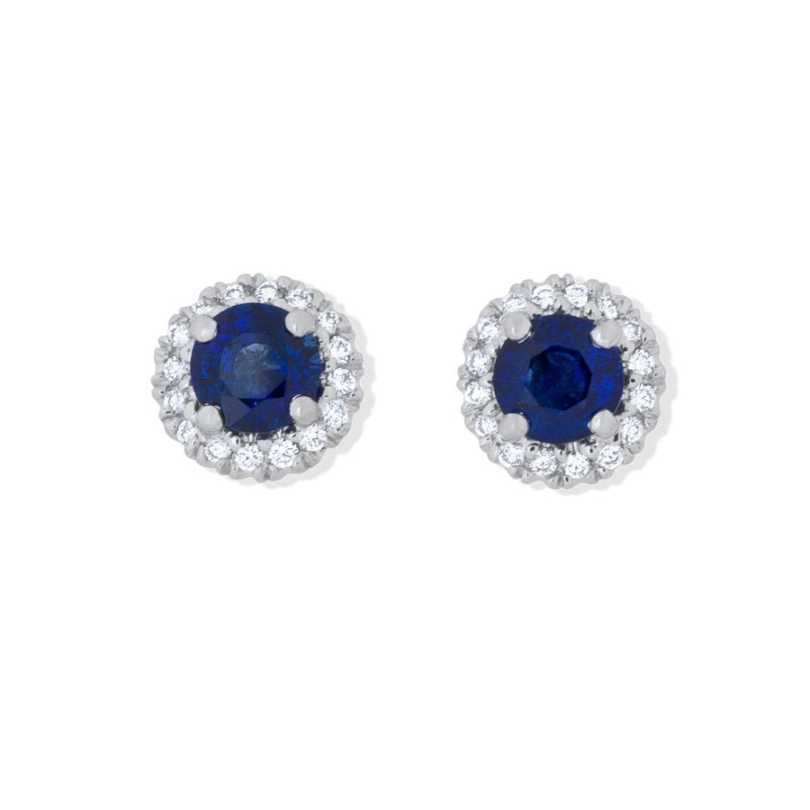 Platinum Sapphire and Diamond Halo Stud Earrings