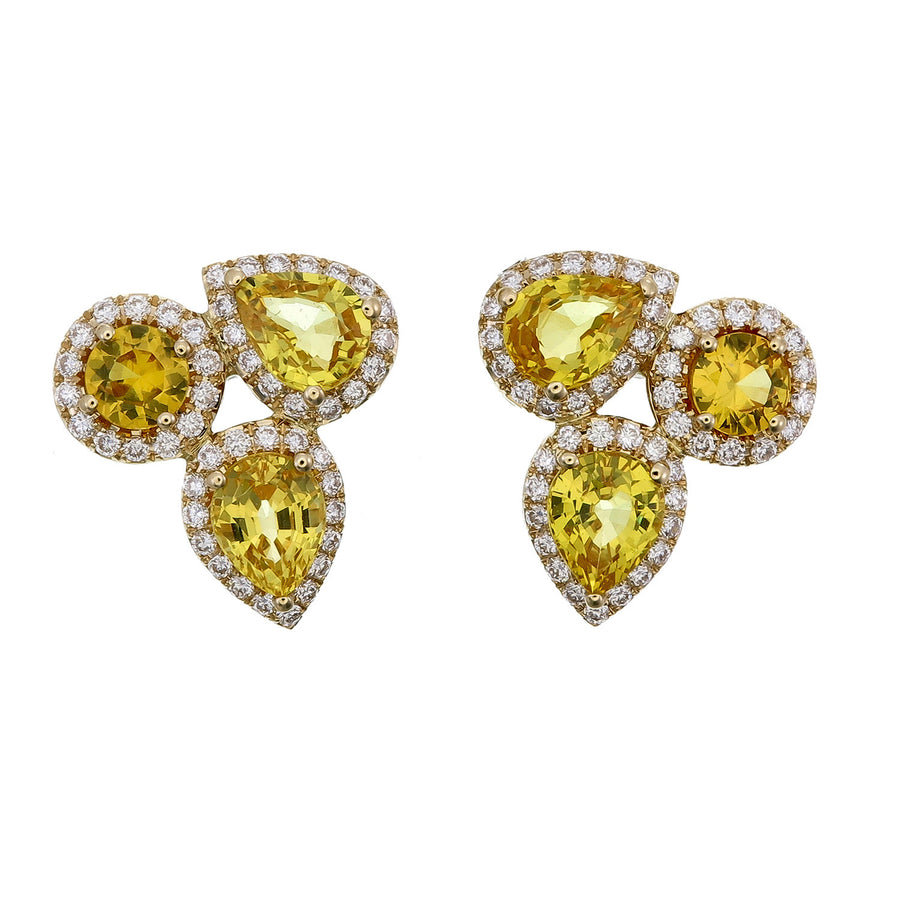 18K Gold Yellow Sapphire Diamond Earrings