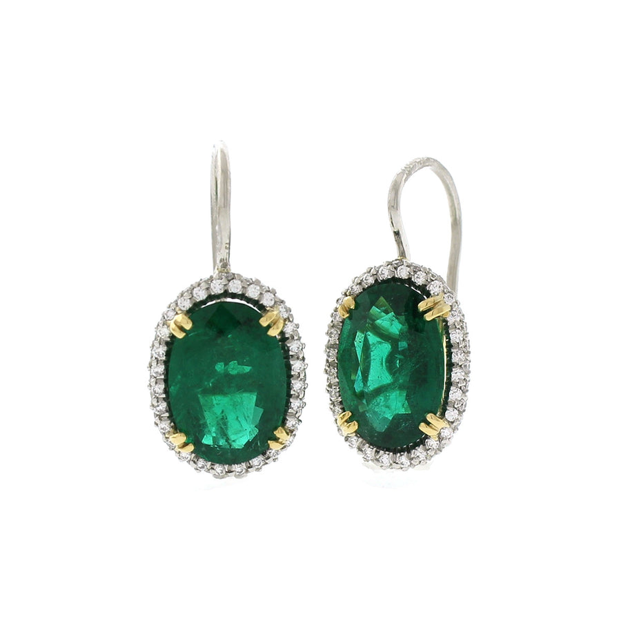 Platinum Emerald Diamond Drop Arabesque Earrings