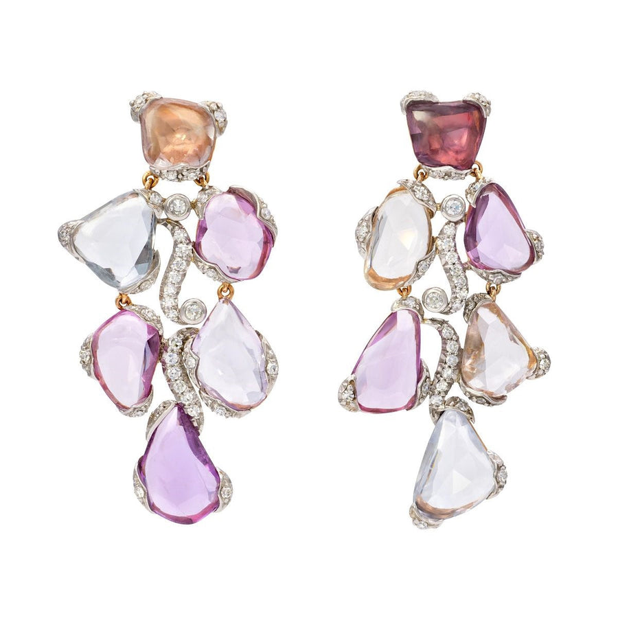 Multicolor Sapphire and Diamond Drop Earrings