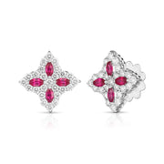 Diamond and Ruby Princess Flower Medium Size Stud Earrings