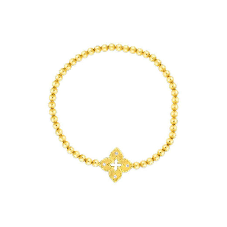 18K Yellow Gold Stretch Petite Venetian Princess Bracelet With Flower