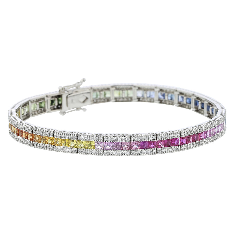 14K White Gold Diamond and Rainbow Sapphire Bracelet