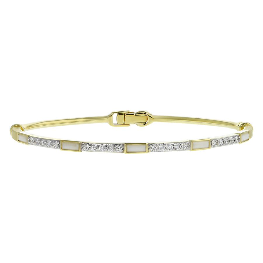 18K Yellow Gold White Onyx and Diamond Bangle Bracelet