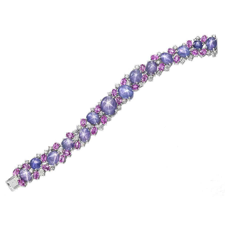Platinum Star Sapphire, Pink Sapphire and Diamond Bracelet