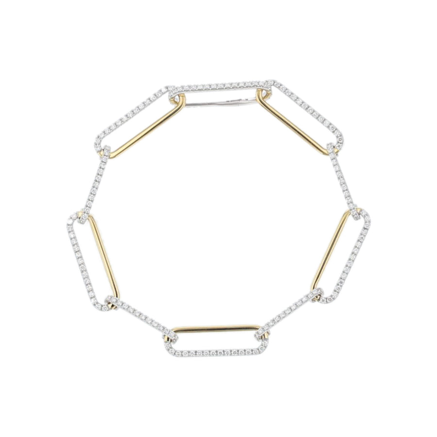 18K White and Yellow Gold Diamond Oval Link Bracelet