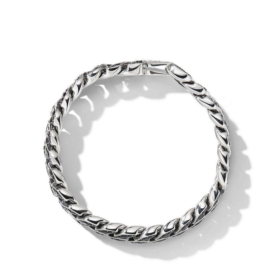 Curb Chain Bracelet in Sterling Silver with Pave Black Diamonds