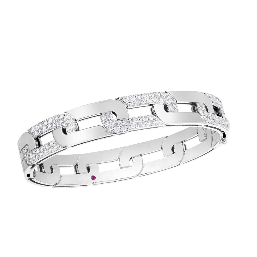 18K White Gold Navara Large Alternating Diamond Link Wide Bangle