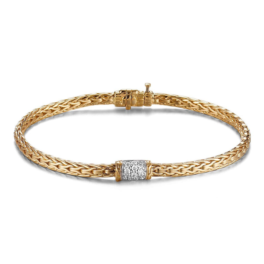 Classic Chain 18K Gold Diamond Pave  Slim Chain Bracelet