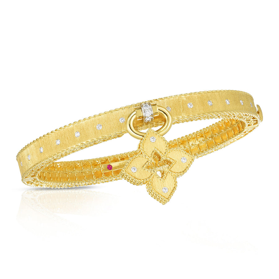 Petite Venetian Princess Oval Diamond Bangle with Dangling Flower Charm