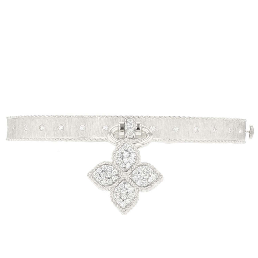 Princess Flower Satin Bangle with Diamond Flower Charm