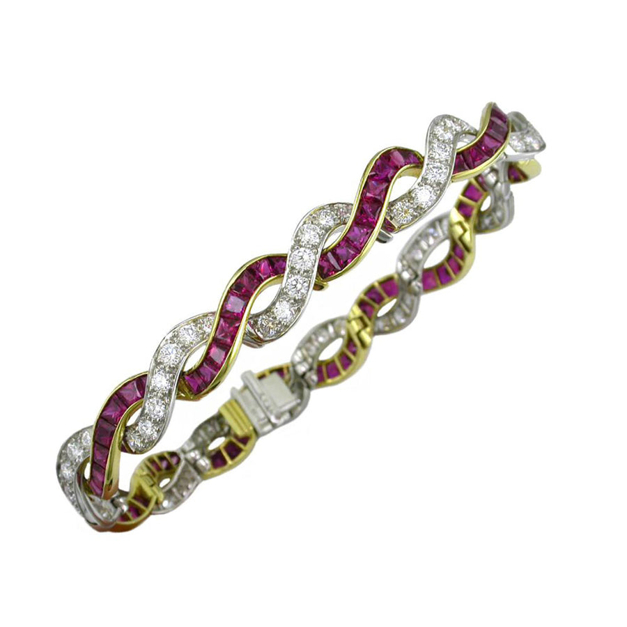 18K Yellow Gold and Platinum Diamond Ruby Bracelet