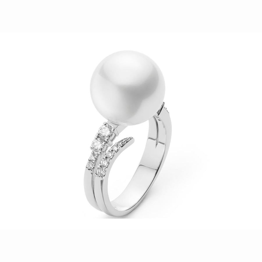Classic White South Sea Cultured Pearl and Diamond Ring