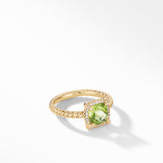 Petite Chatelaine Pave Bezel Ring in 18K Yellow Gold with Peridot