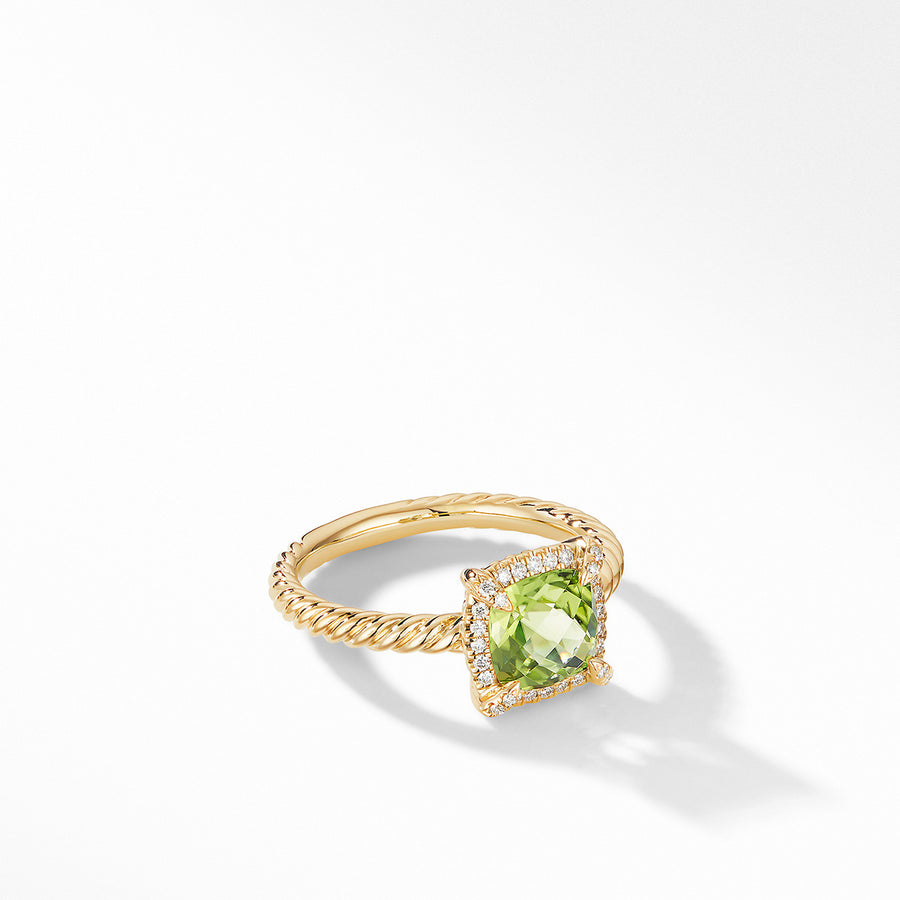 Petite Chatelaine Pave Bezel Ring in 18K Yellow Gold with Peridot