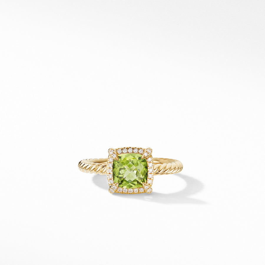 Petite Chatelaine Pave Bezel Ring in 18K Yellow Gold with Peridot
