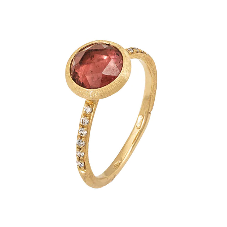 18K Yellow Gold Pink Tourmaline and Diamond Stackable Ring
