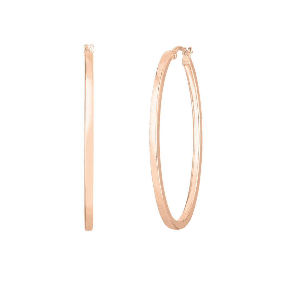 18K Designer Gold Large Square Edged Oval Hoop Earrings