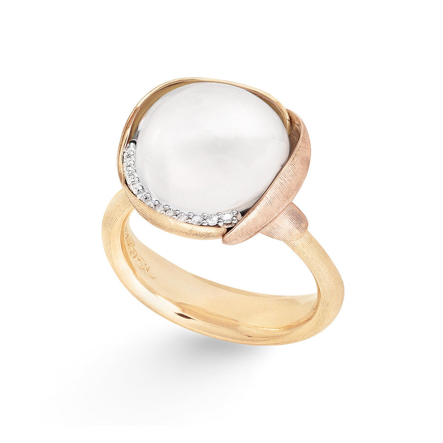 Lotus Ring in 18K Yellow Gold with White Moonstone and Diamonds