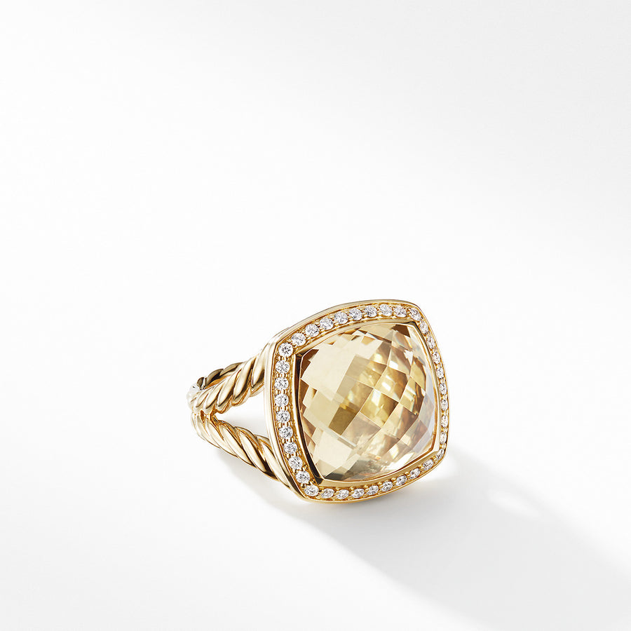 Ring with Champagne Citrine and Diamonds in 18K Gold
